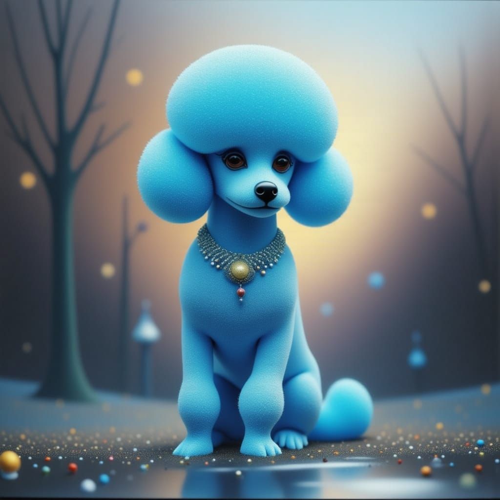 Enchanting Blue Toy Poodle in Park with Volumetric Lighting