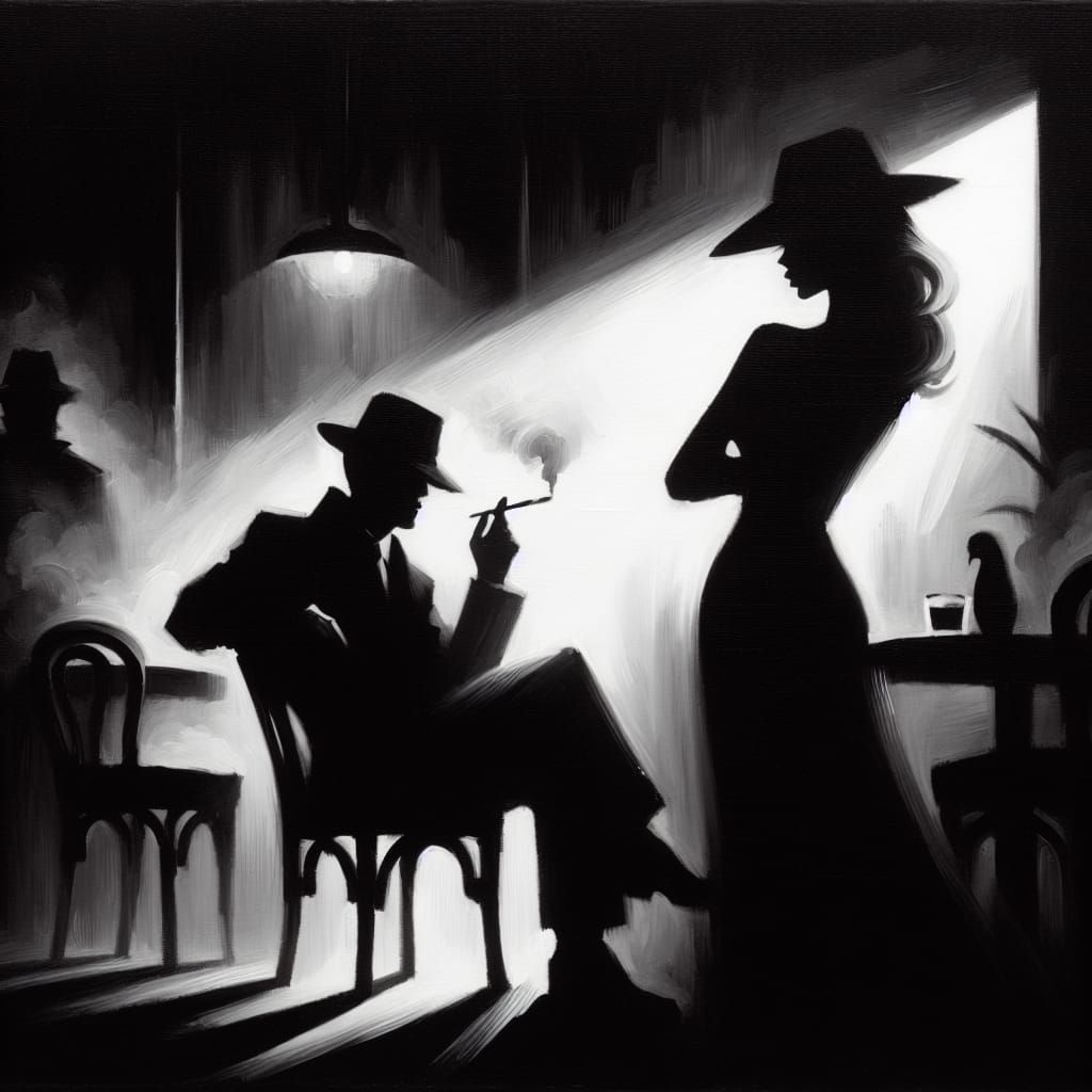 Mysterious Café Scene in Chiaroscuro Style