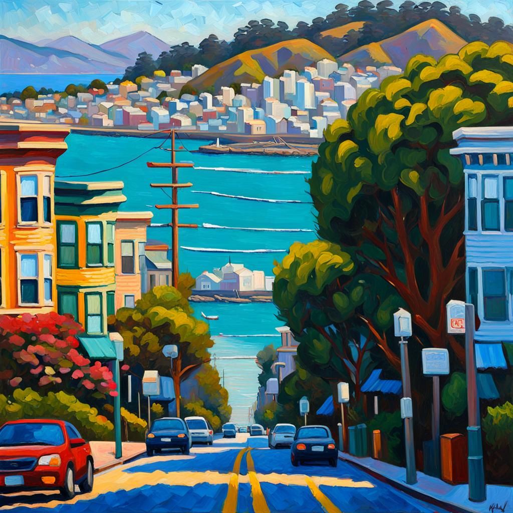 San Francisco Bay: Neo-Impressionist Oil Painting