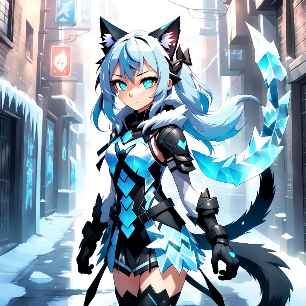 Icy Teen Superhero in City Alleyway: Digital Art