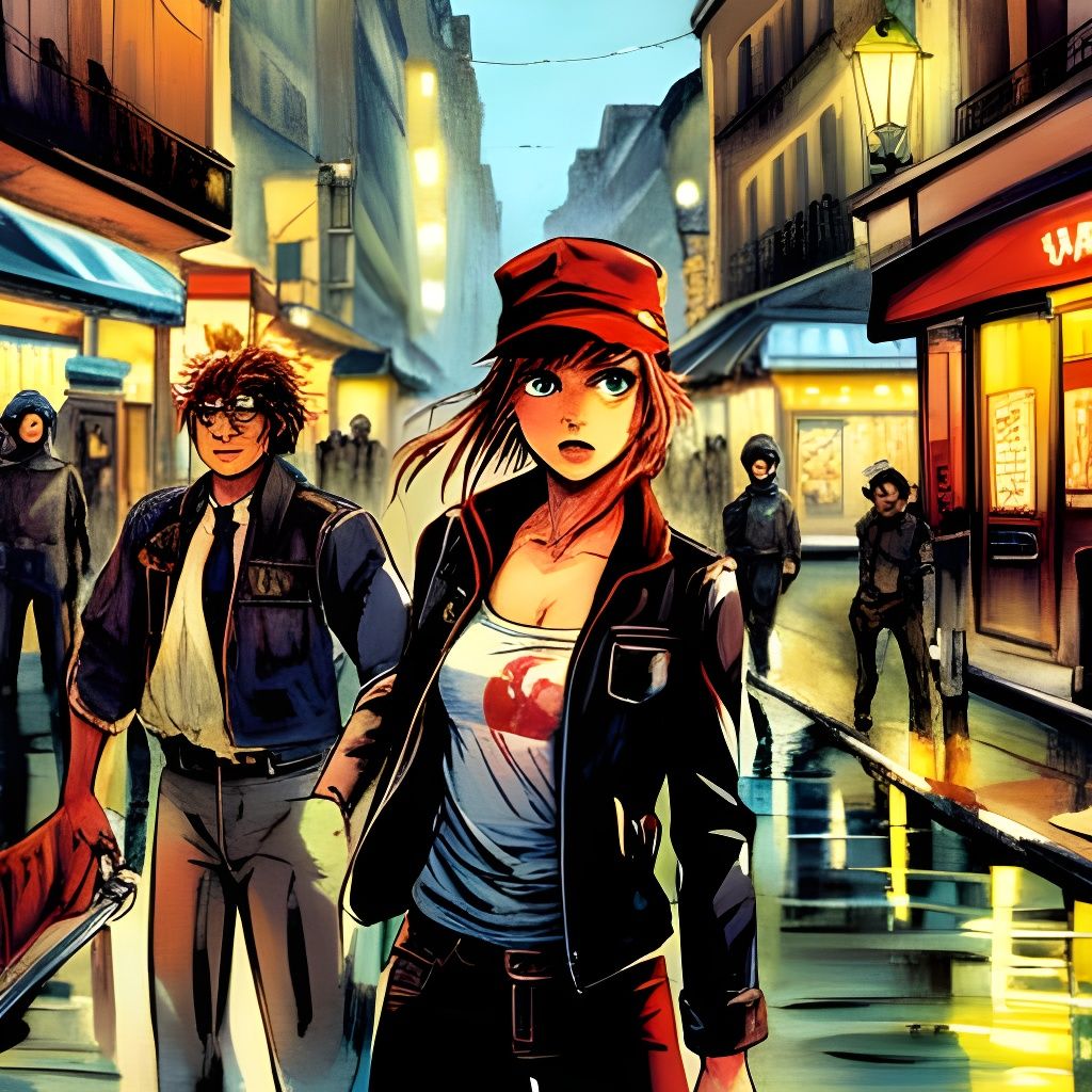 Dystopian Anime Couple Fight in Cyberpunk Paris