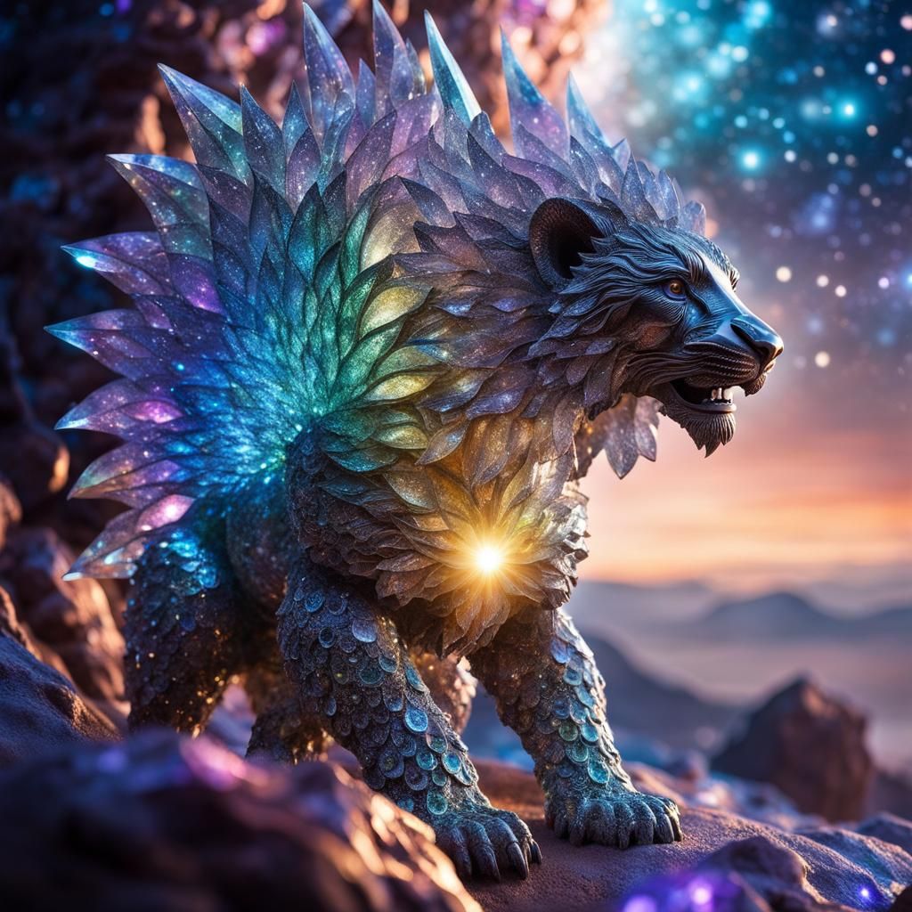 Crystal Nebula Creature Sculpture in Fantasy Setting