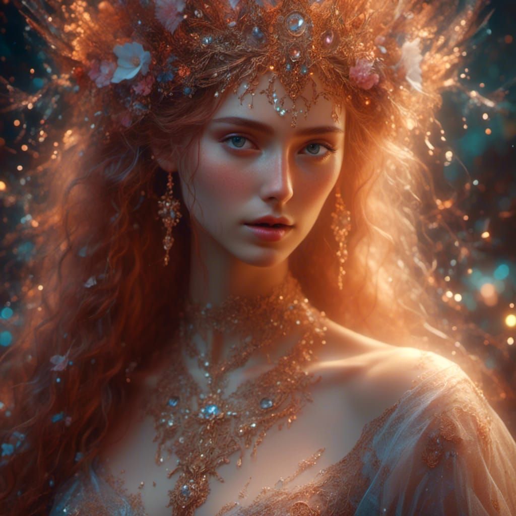 Ethereal Queen Portrait in Surreal Filigree Style