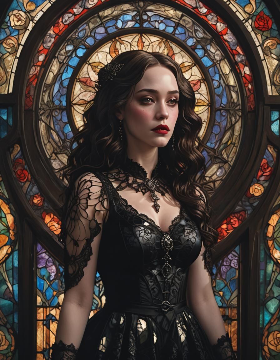 Gothic Woman Portrait in Art Nouveau Style