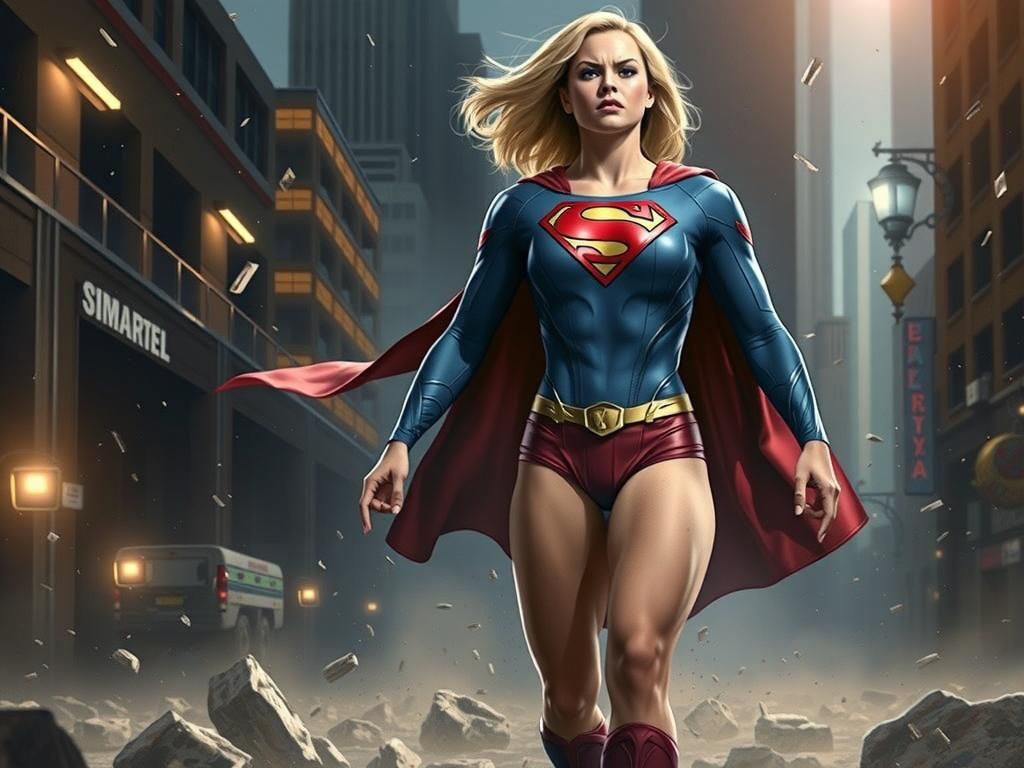 Furious Supergirl with Fitness Model Physique