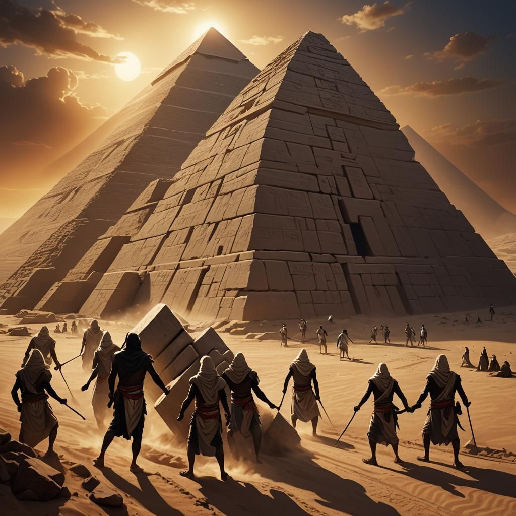 Ancient Egyptians Constructing Pyramids: Dark Fantasy Illust...