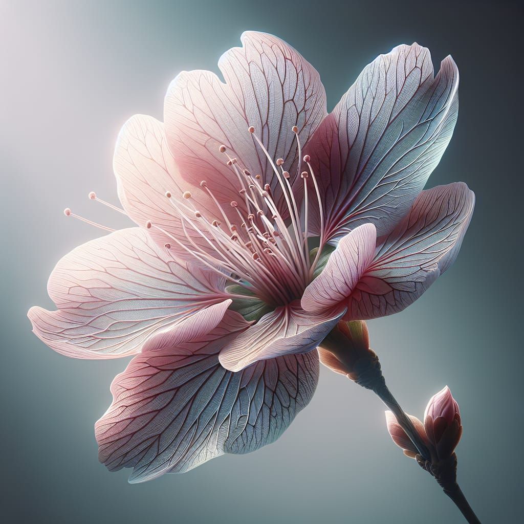 Macro Digital Art of a Single Cherry Blossom