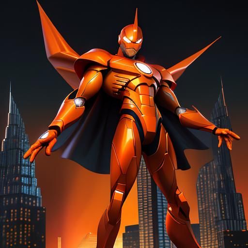 Confused Superhero in Orange Suit, Digital Art