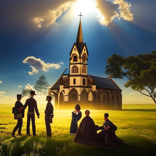 Christians Discussing Expulsion in Front of Church