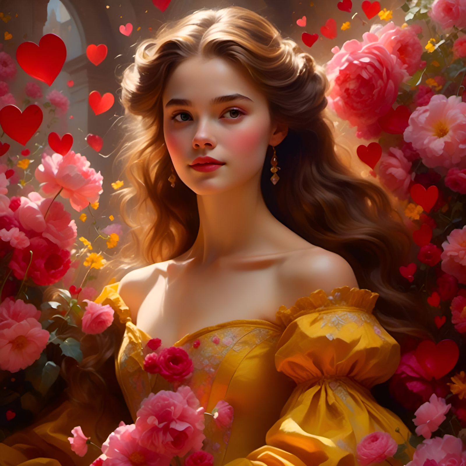 Princess Belle Surrounded by Hearts Rococo Style