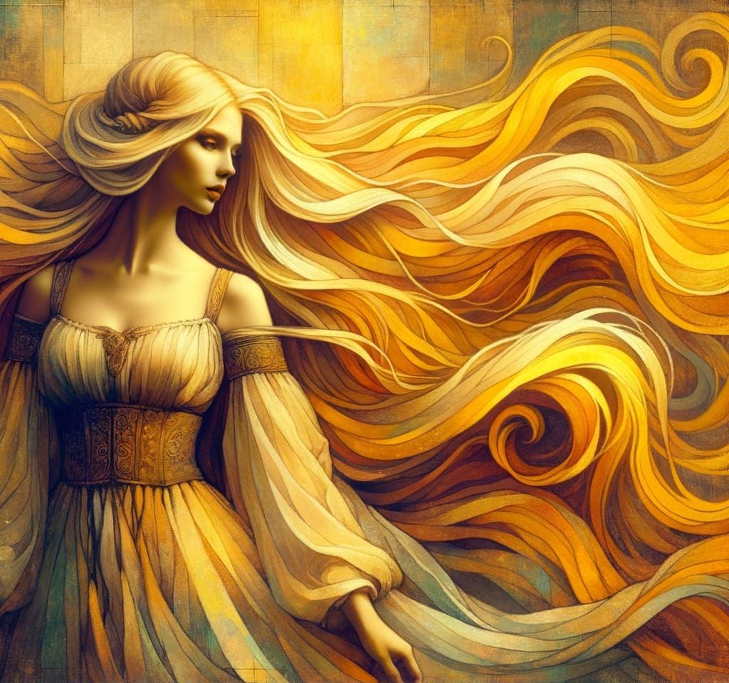 Norse Goddess of Love in Goldenrod and Burnt Sienna