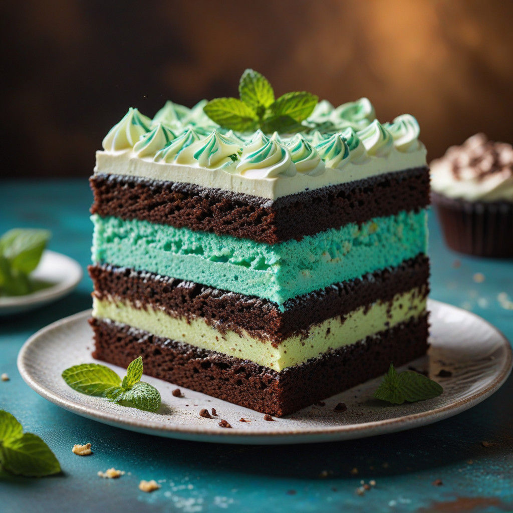 Whimsical Oil Painting of Icy Peppermint Fudge Cake