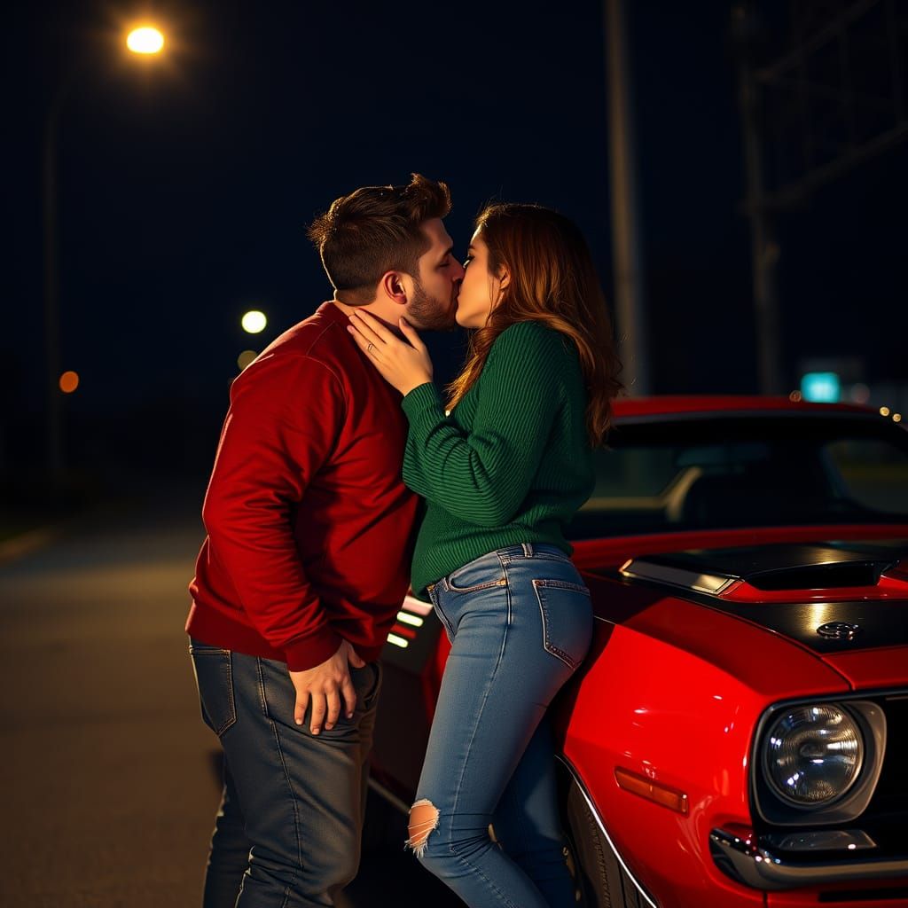 Passionate Kiss Under Streetlight in Wong Kar-wai Style