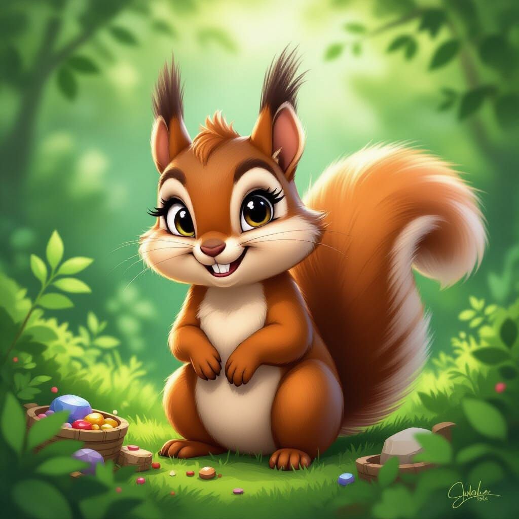 Mischievous Squirrel with Hidden Treasures, Blended Art Styl...