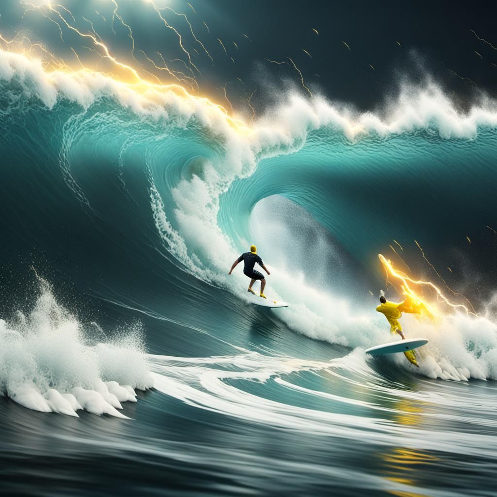 Surfer Struck by Lightning in 3D Game Cinematic