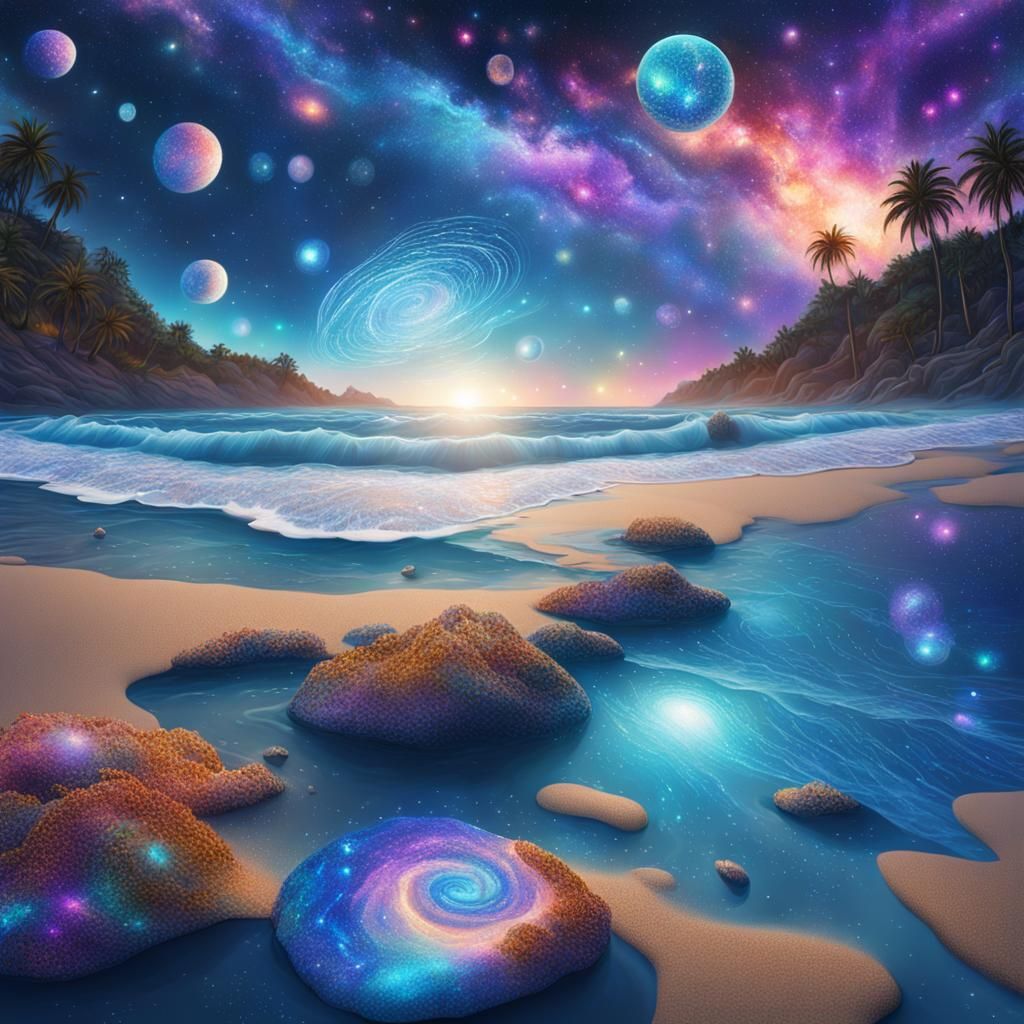 Galactic Crystal Beach: Holographic Astral Cosmic Illustrati...