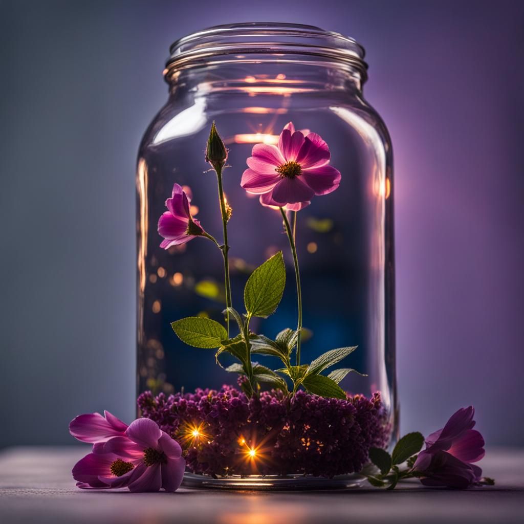 Flower in Jar at Sunset with Bokeh Lighting