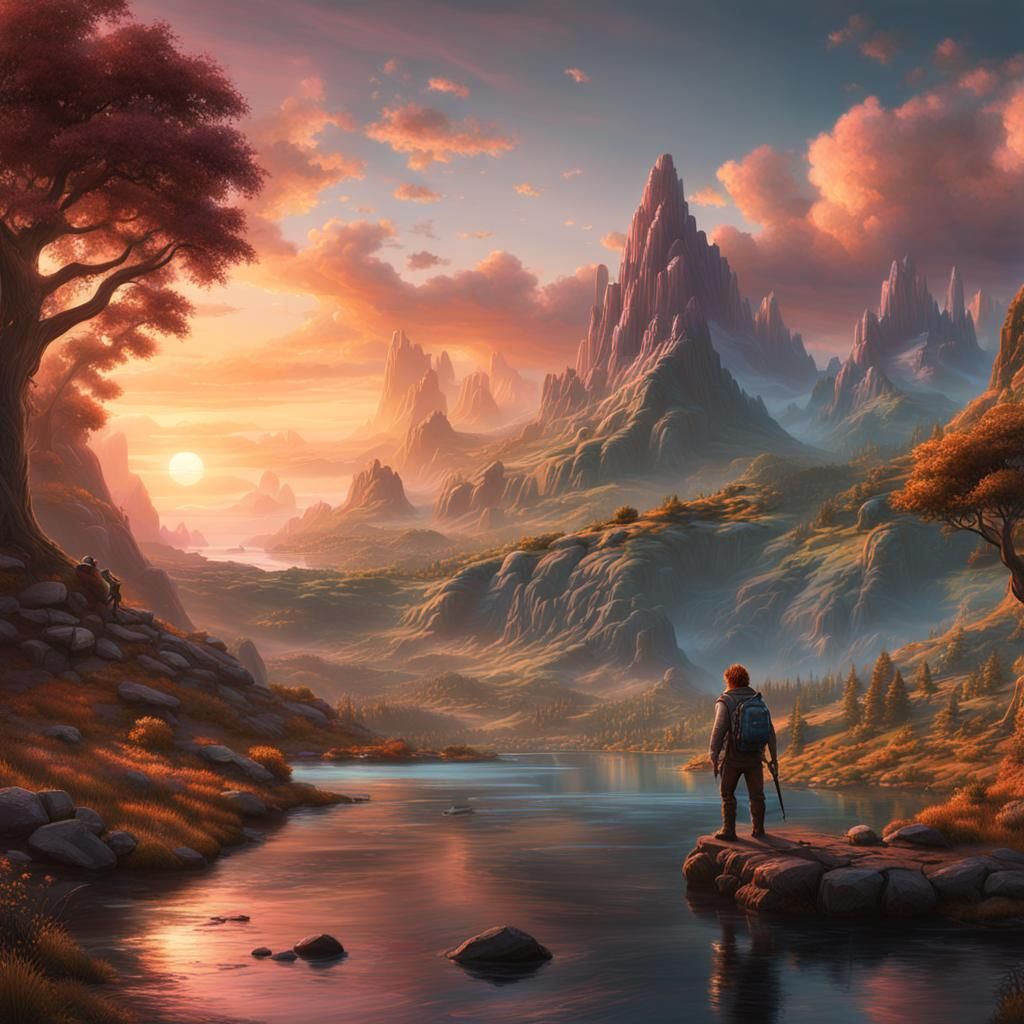 Solar Punk Samwise Gamgee Sunset Landscape