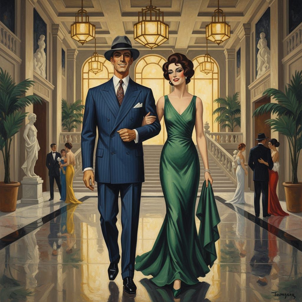 Couple in Retro Style Oil Painting