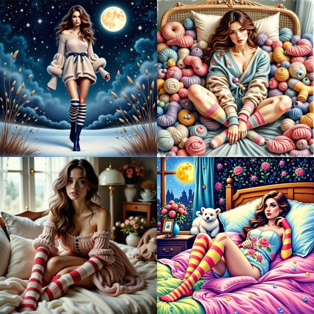 Woman in Striped Socks with Acrylic Painting Effects