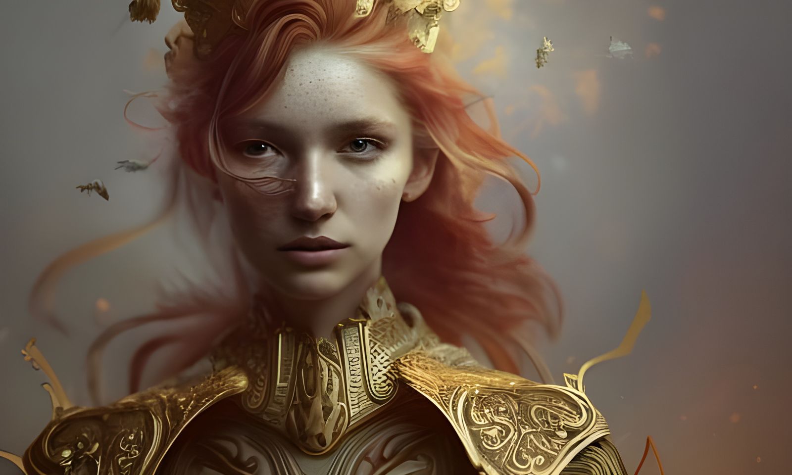 Nordic Woman in Golden Armor Portrait
