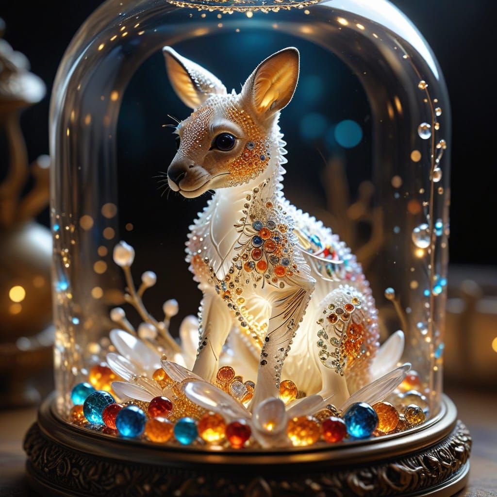 Whimsical Glass Art: Baby Kangaroo in Glowing Jewelry Box
