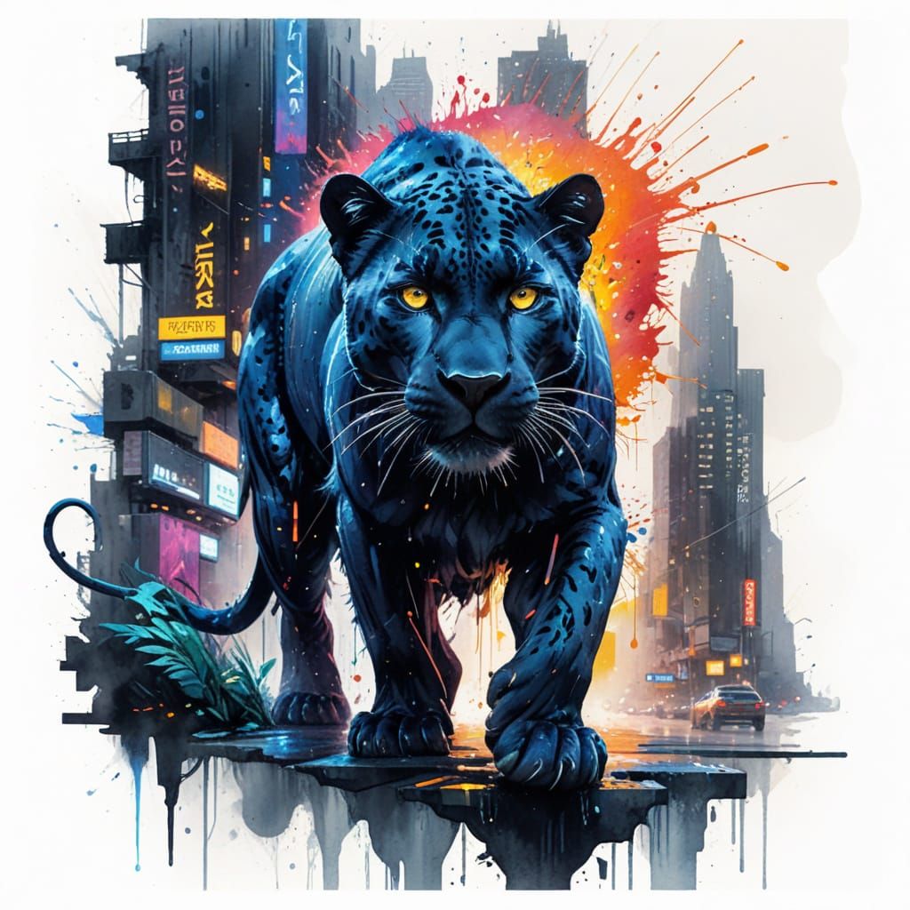 Electric Panther in a Neon City