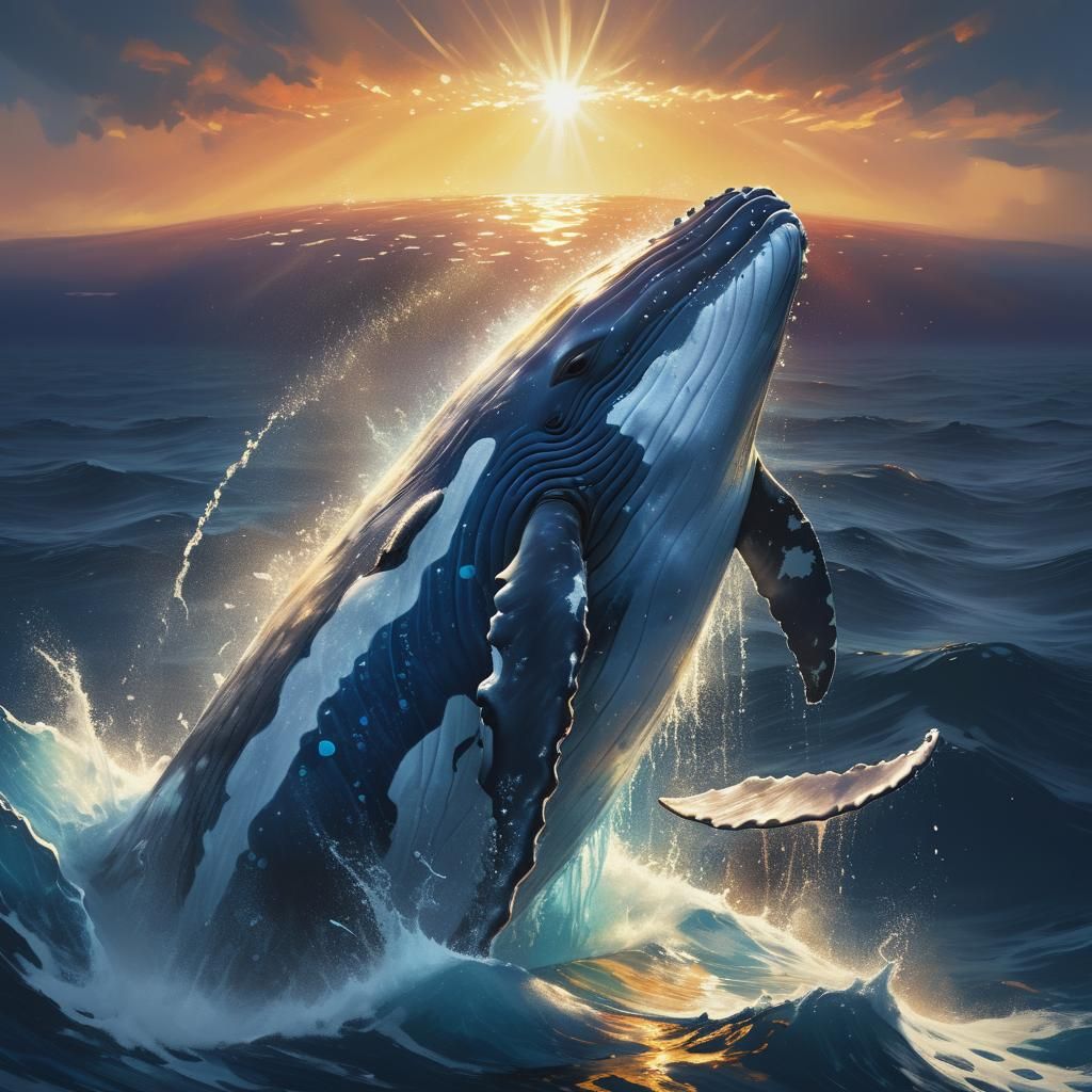 Majestic Whale Breaching: An Oil Painting Concept