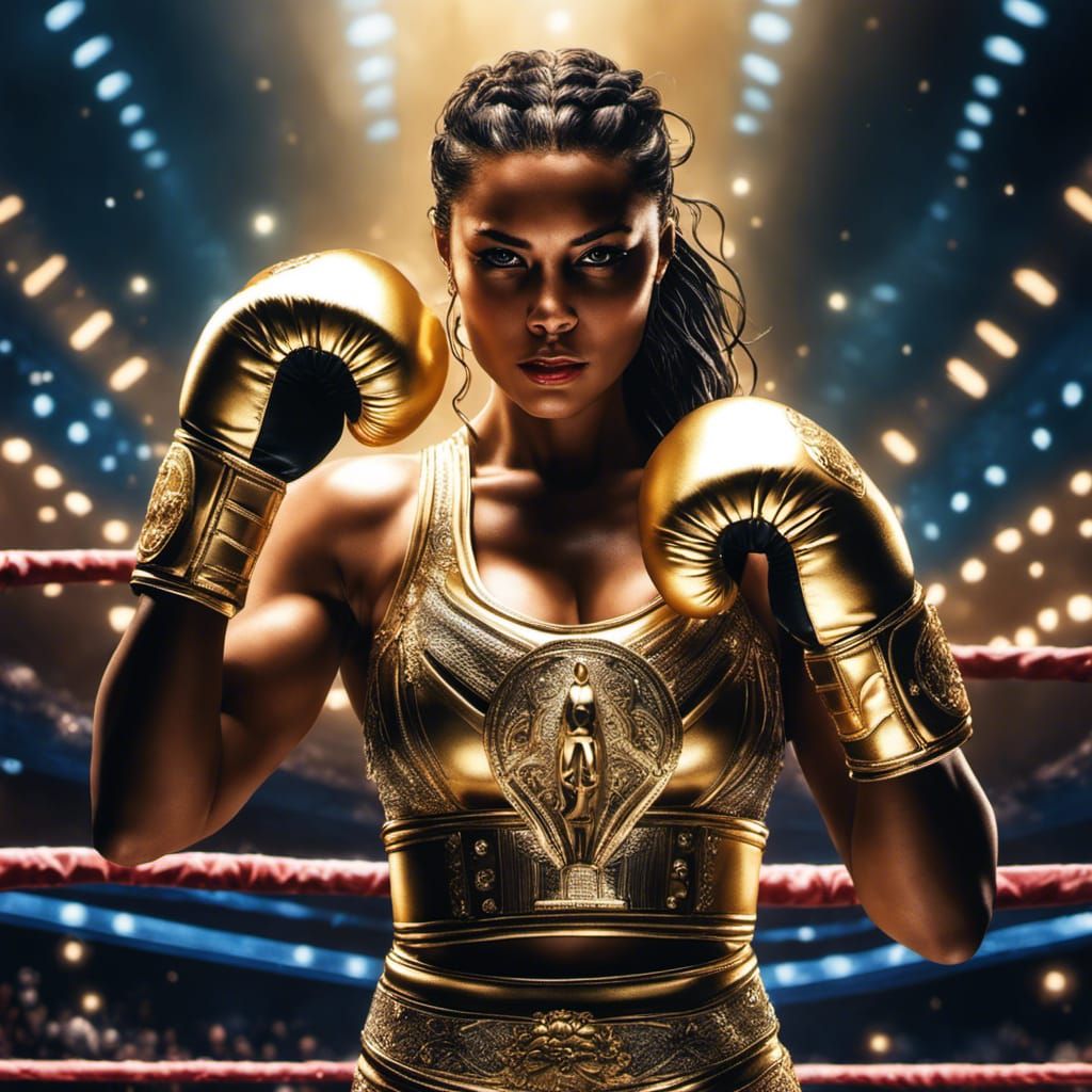 Female Boxer with Trophy: Hyperdetailed Gothic Art