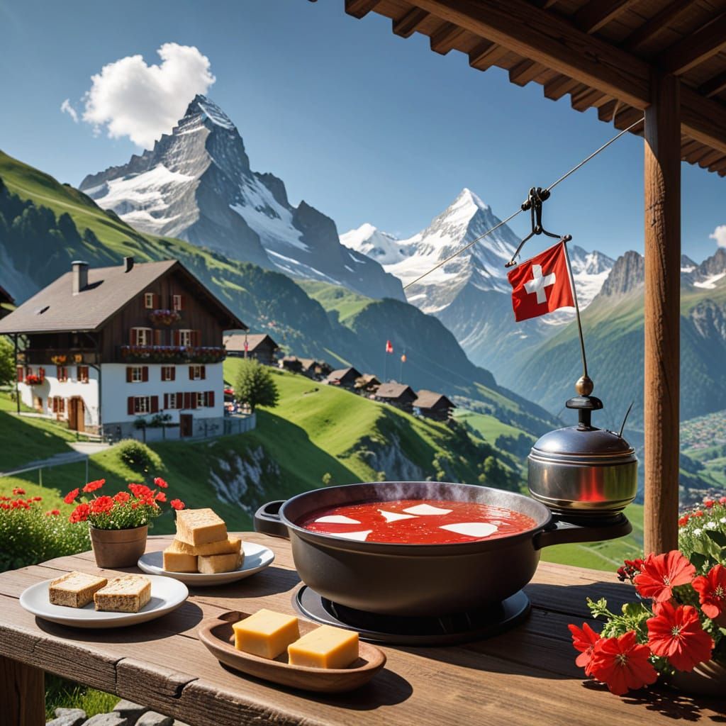 Majestic Swiss Alps at Sunset with Alpine Village