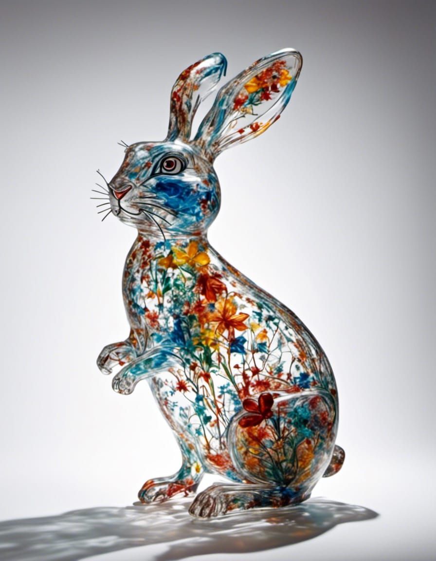 Neo-Expressionist Glass Rabbit Sculpture