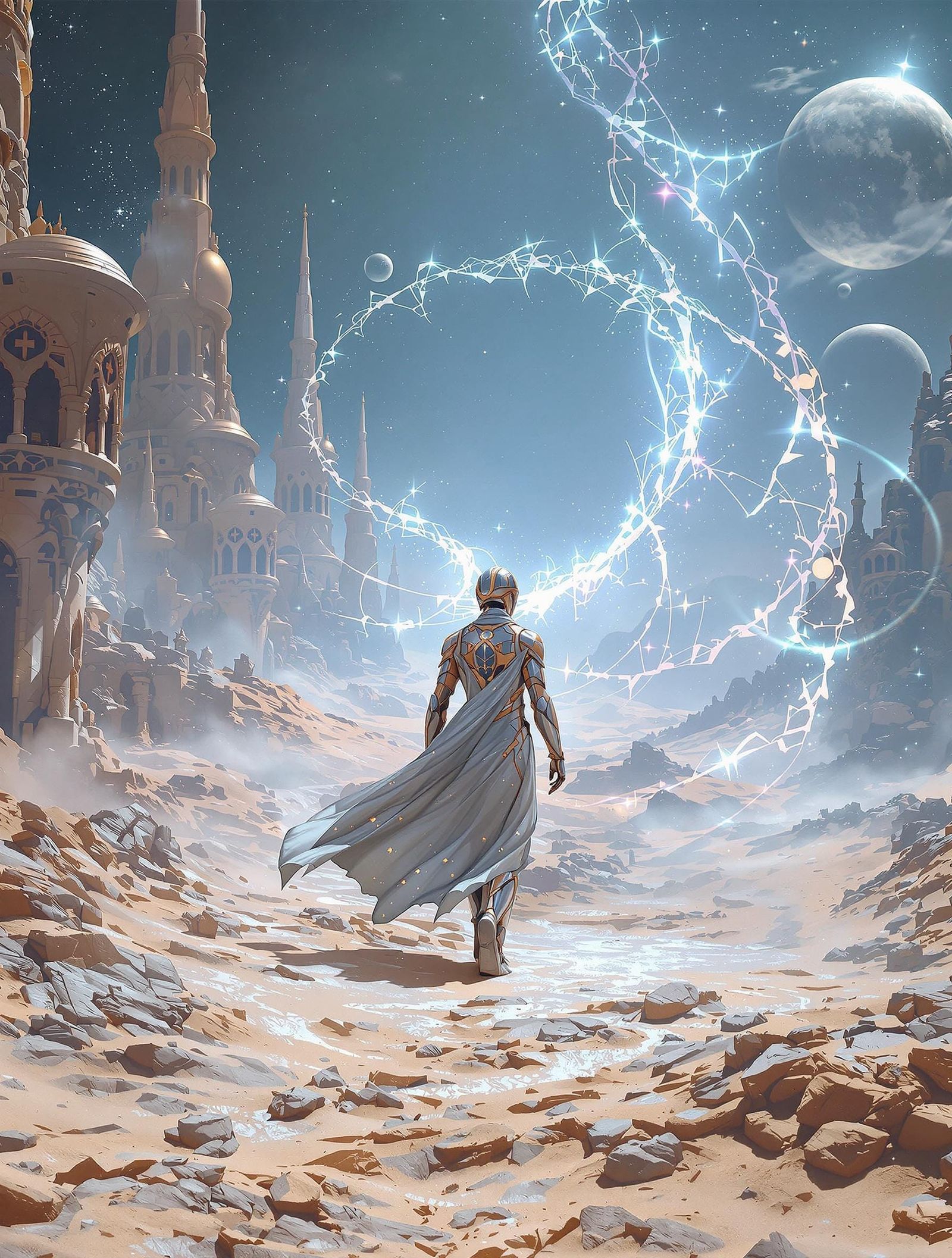 Icarus on Lunar Landscape: Surrealist Digital Painting