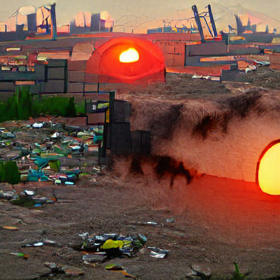 Toxic Sunset Over a Decaying City