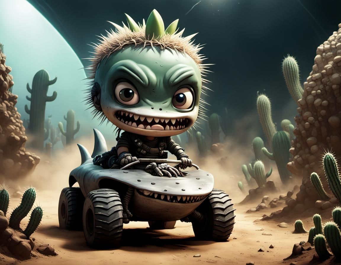 Chibi Cactus Races Shark Tank in Mad Max Wasteland