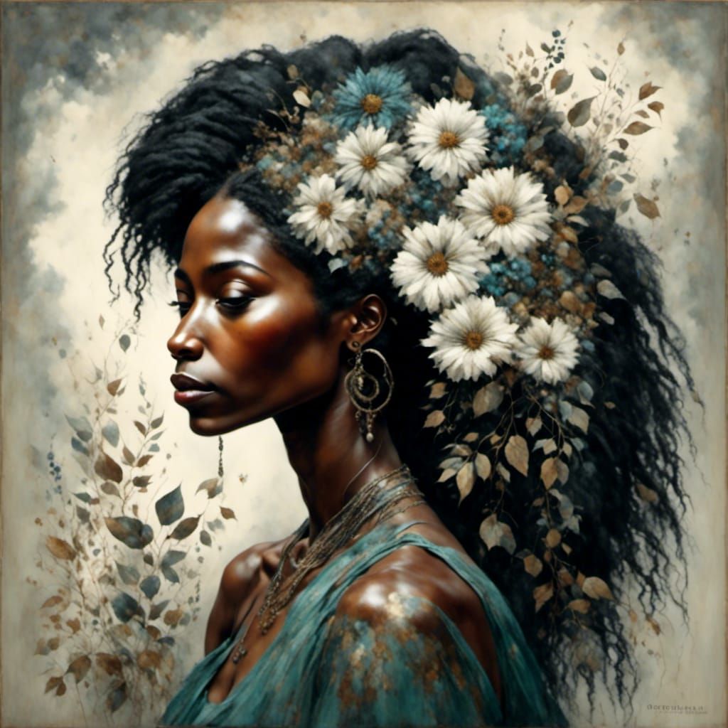 Black Woman with Flowers in Hair: Floral Dream
