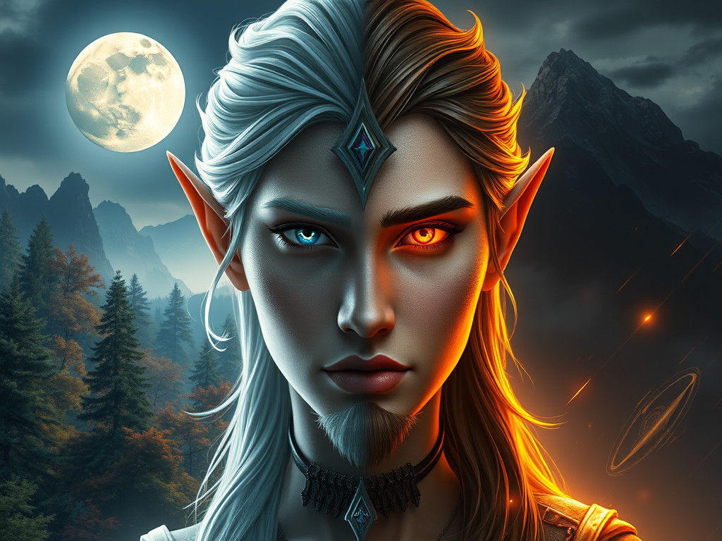 Dual Elf Portrait in Dramatic Fantasy Art Style