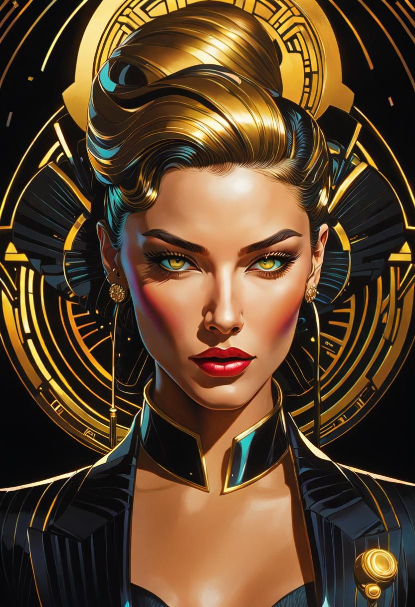 Cyberpunk Art Nouveau Corporate Woman Portrait