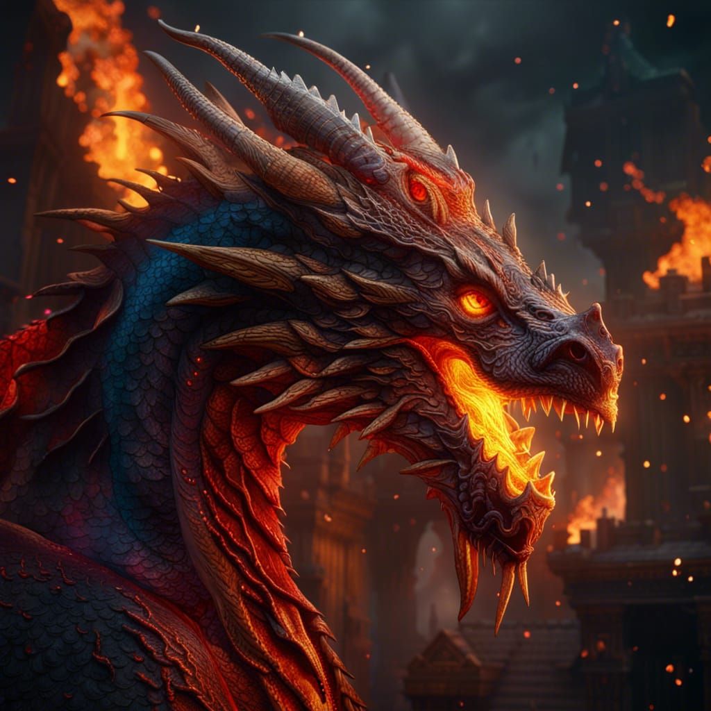 Detailed Fire Dragon Matte Painting in 8K