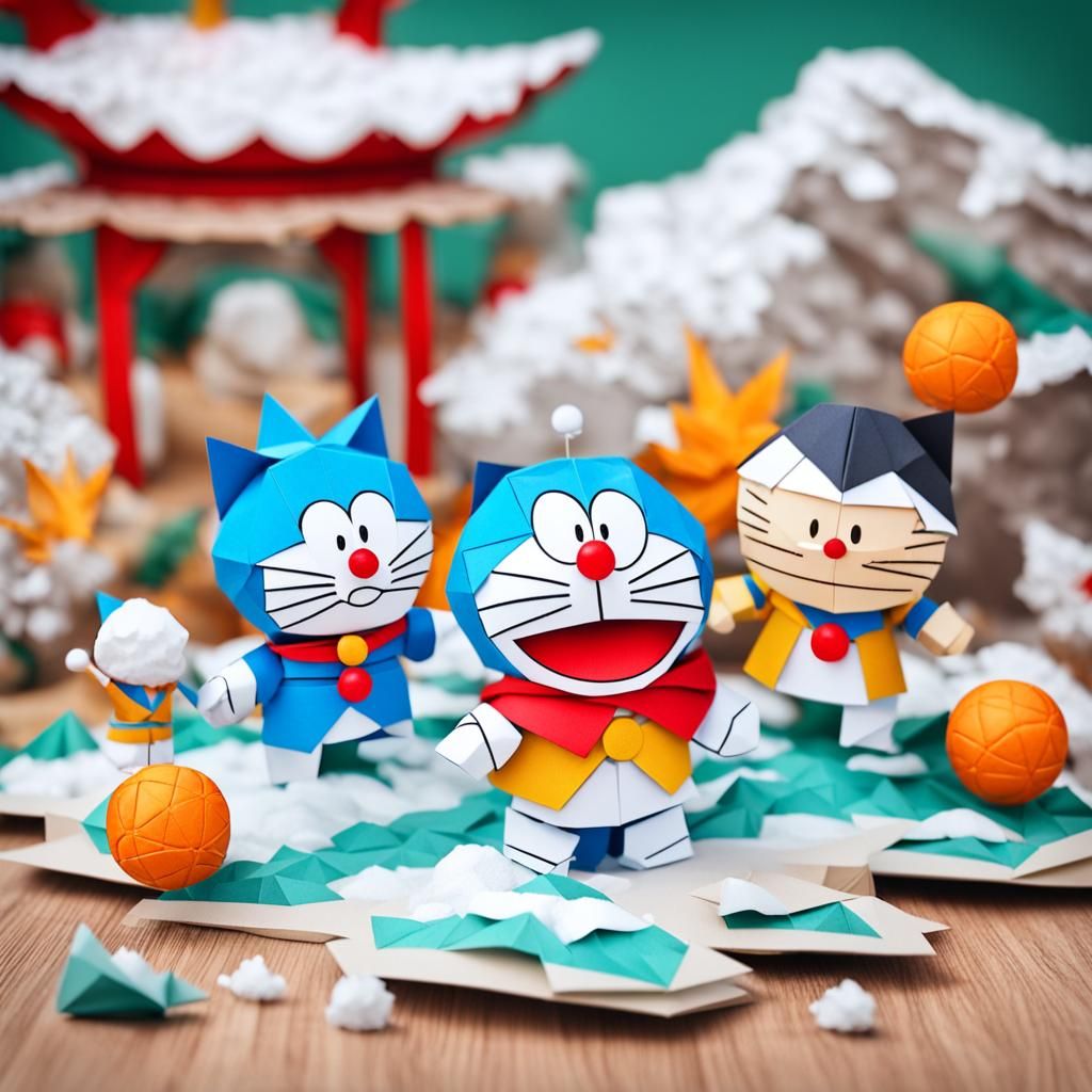 Origami Papercraft Battle on the North Pole
