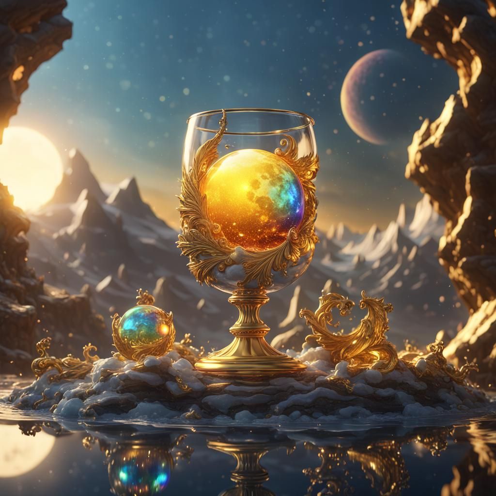 Crystal Glass of Sun and Moon in 3D