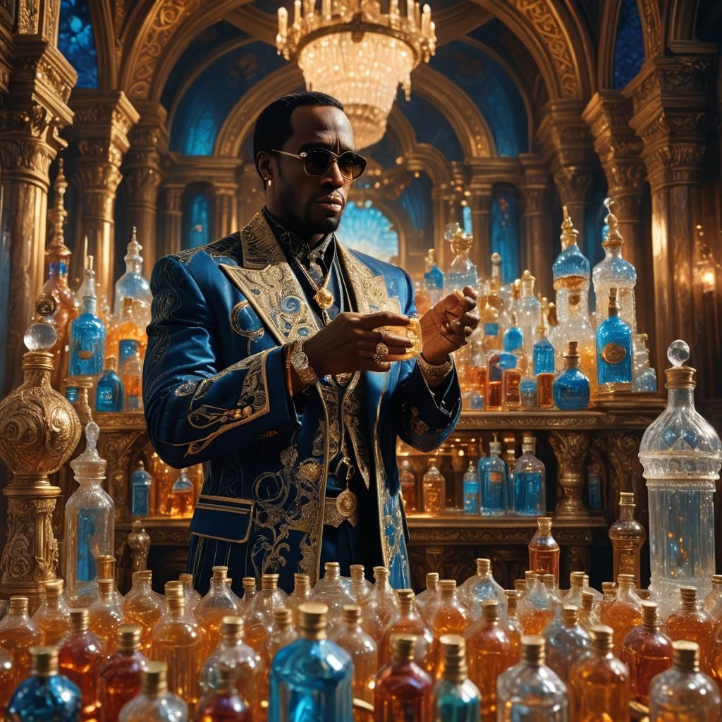 Puff Diddy's Ornate Hall with Baby Oil Bottles
