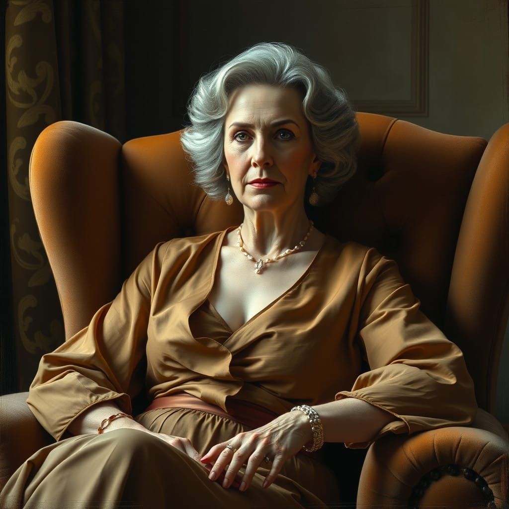 Elegant Gray-Haired Lady in Velvet Armchair
