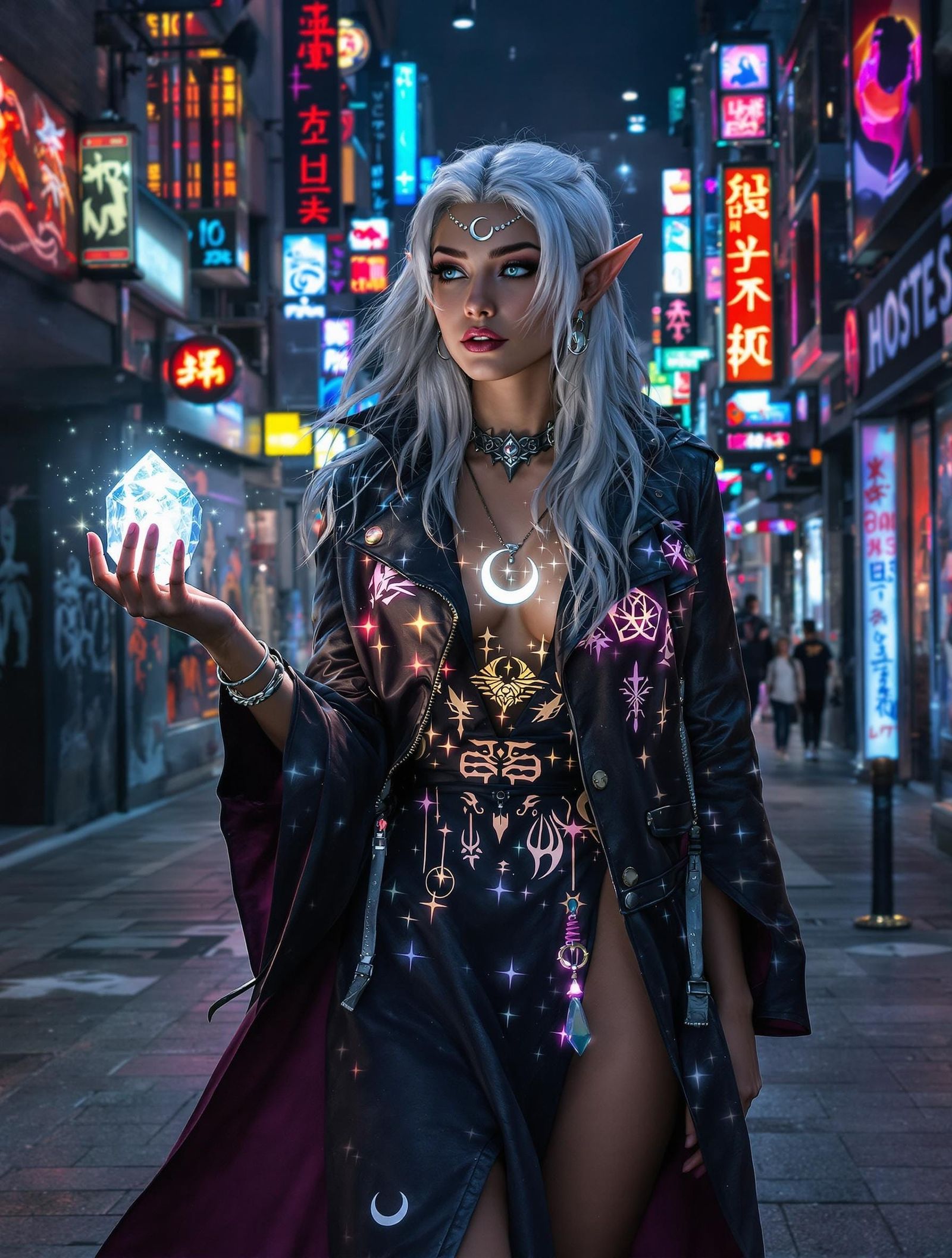 Elven Woman in City at Night