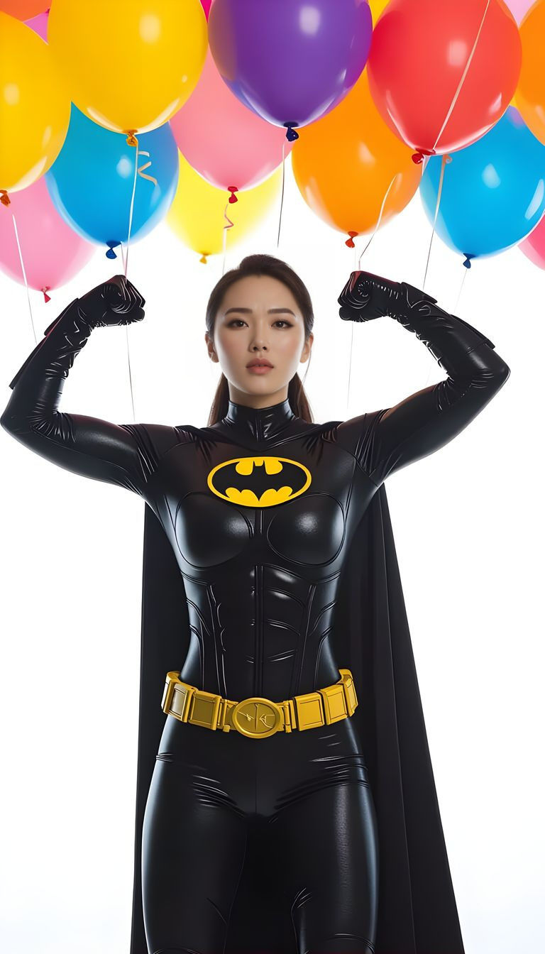Muscular Batgirl Flexing in Cinematic Film Still