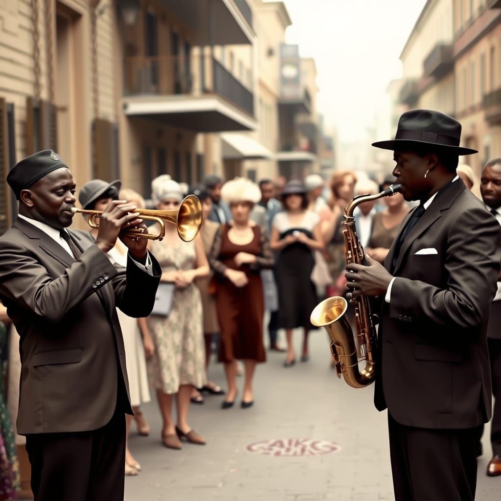 Jazz Musicians on Basin Street, 1920s New Orleans