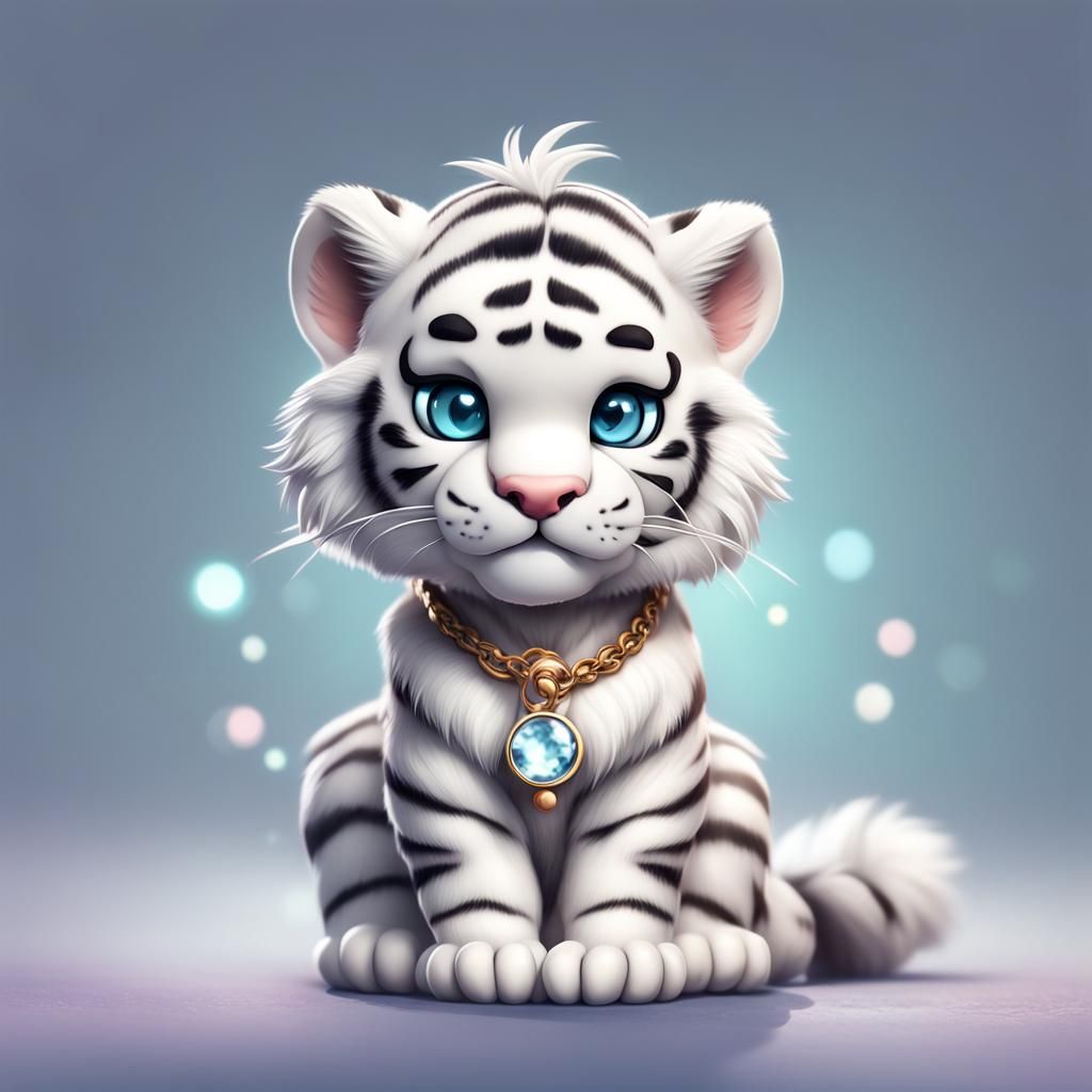 Charming Chibi White Tiger in Isometric Vector Art