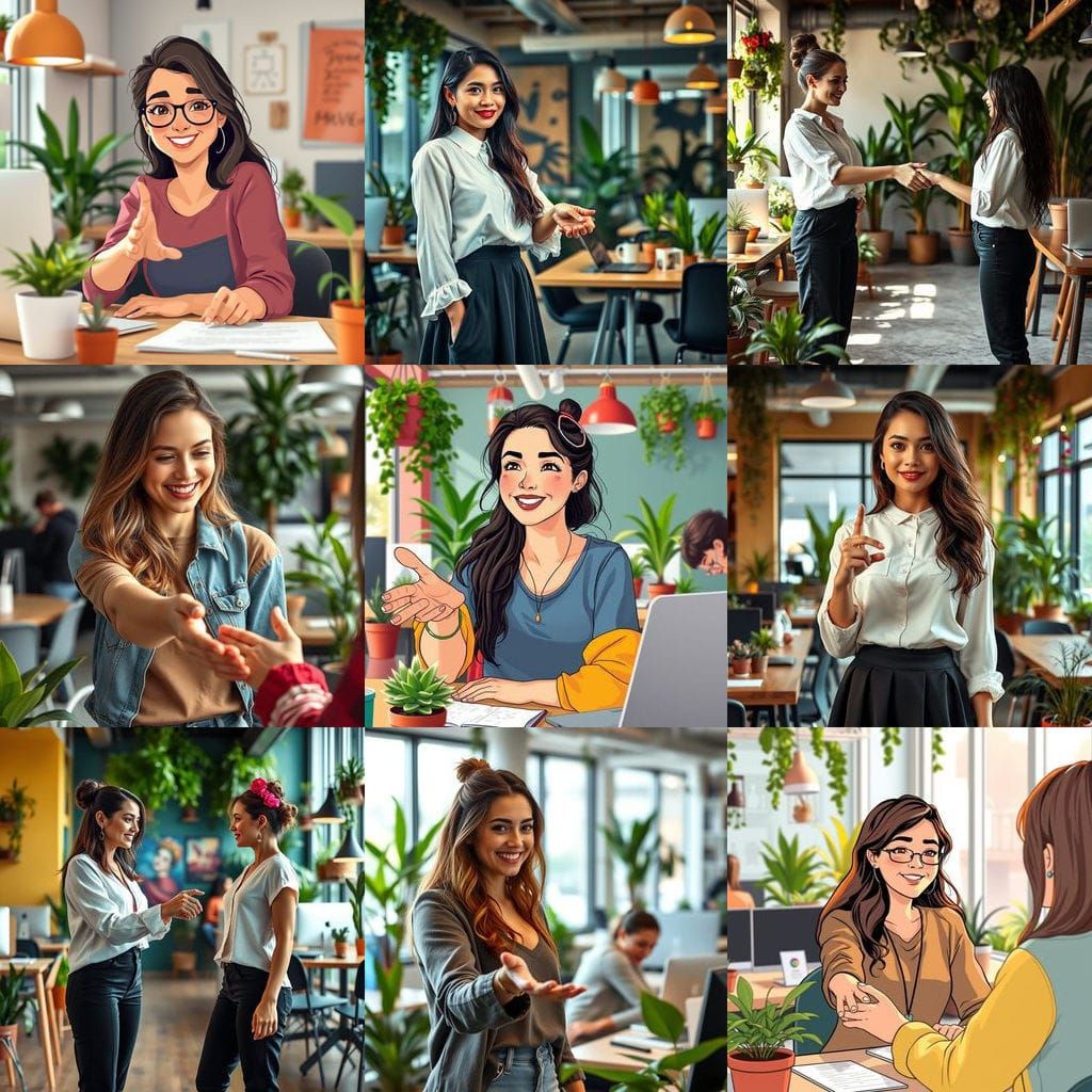 Young Entrepreneur Woman Seals Partnership Deal in Vibrant C...