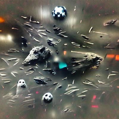 Haunted Spaceship Amidst Asteroid Field