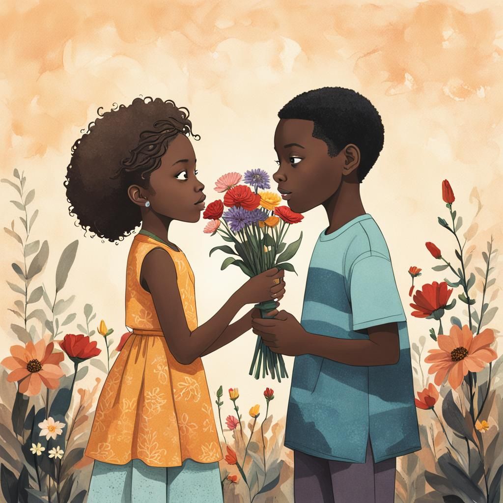 Girl Giving Flowers to Boy