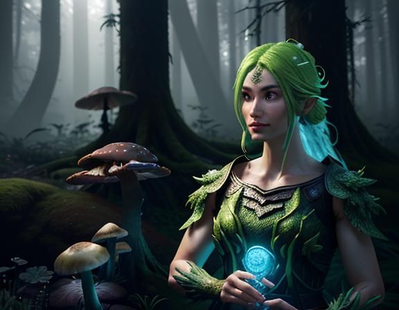 Female Amphiboid in Mystical Forest: 3D Game Graphics